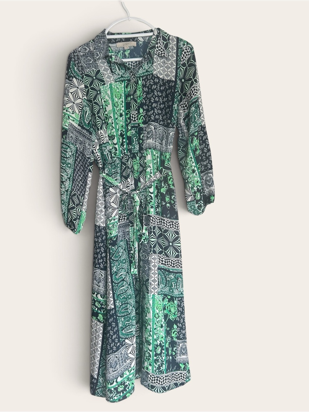 Loft Green and Navy Patchwork Maxi Dress Women’s Size Medium